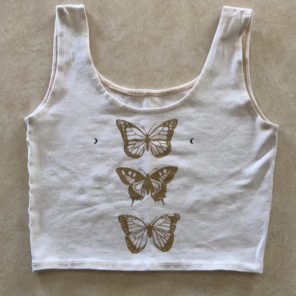 Purusha People off white butterfly crop tank